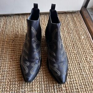 Free People Wayward Black Heeled Boots with gold Embroidery